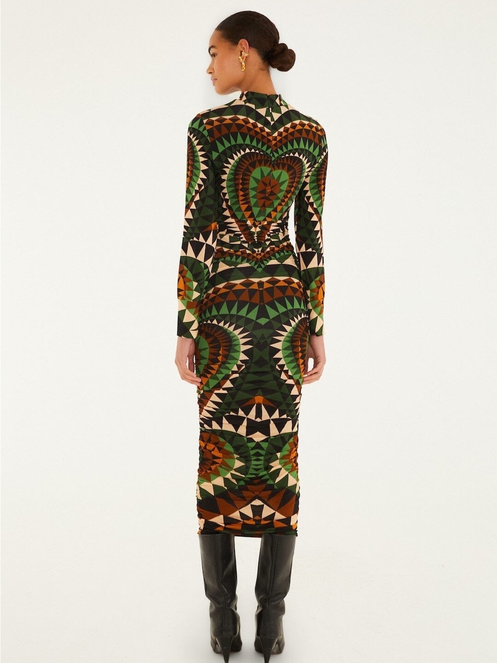 Multicolor Heart Deco Long Sleeve Jersey Midi Dress - Picture 2 of 5